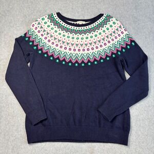 Talbots Petite Fair Isle Sweater Crew Neck Pullover Knit Colorful Pattern Size P